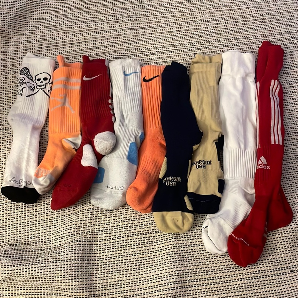 Sports Socks Lot of 9 soccer lacrosse basketball (3 Nike, 2 Pearbox, 1 adidas…)